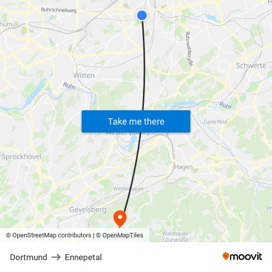 Dortmund to Ennepetal map