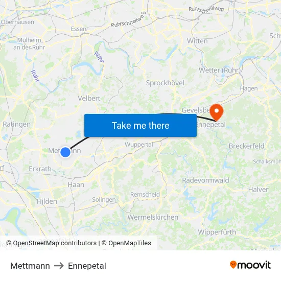 Mettmann to Ennepetal map