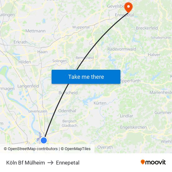 Köln Bf Mülheim to Ennepetal map