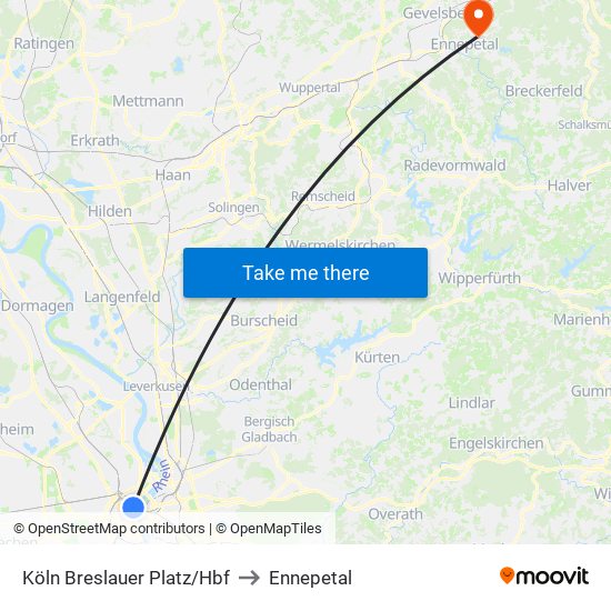 Köln Breslauer Platz/Hbf to Ennepetal map