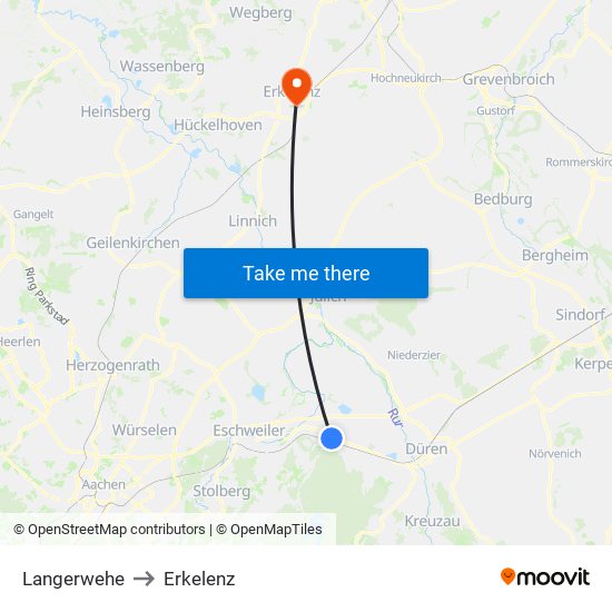 Langerwehe to Erkelenz map