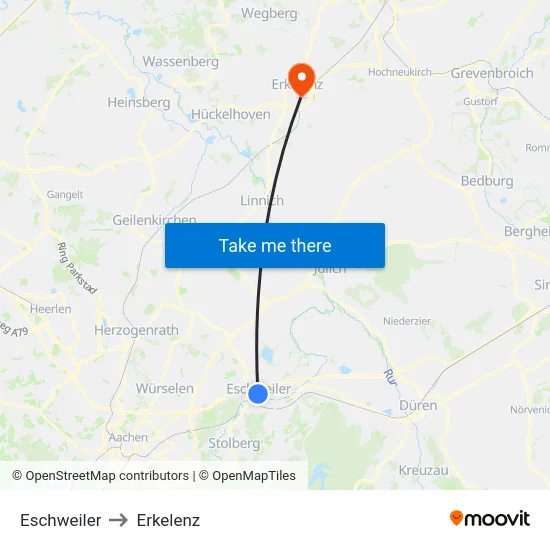 Eschweiler to Erkelenz map