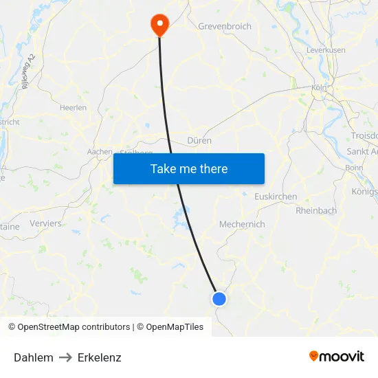 Dahlem to Erkelenz map
