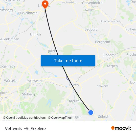 Vettweiß to Erkelenz map