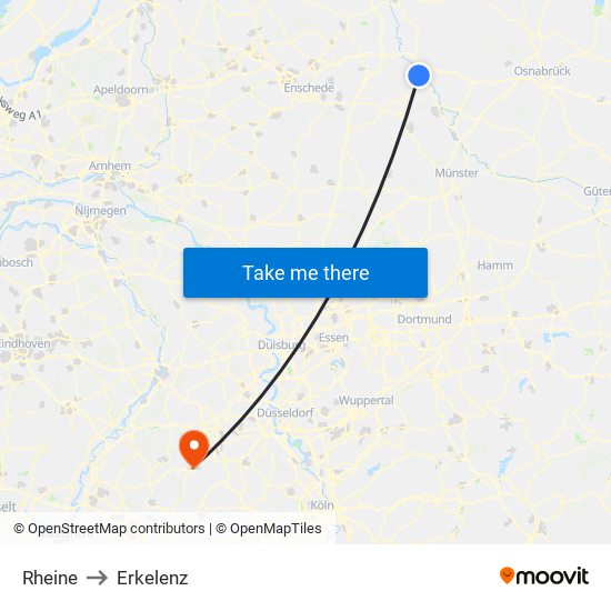 Rheine to Erkelenz map