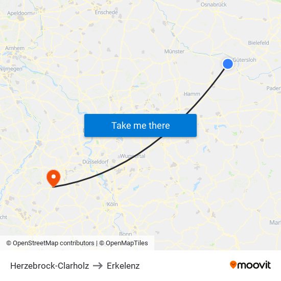 Herzebrock-Clarholz to Erkelenz map