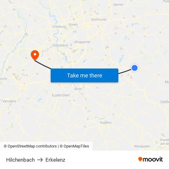Hilchenbach to Erkelenz map
