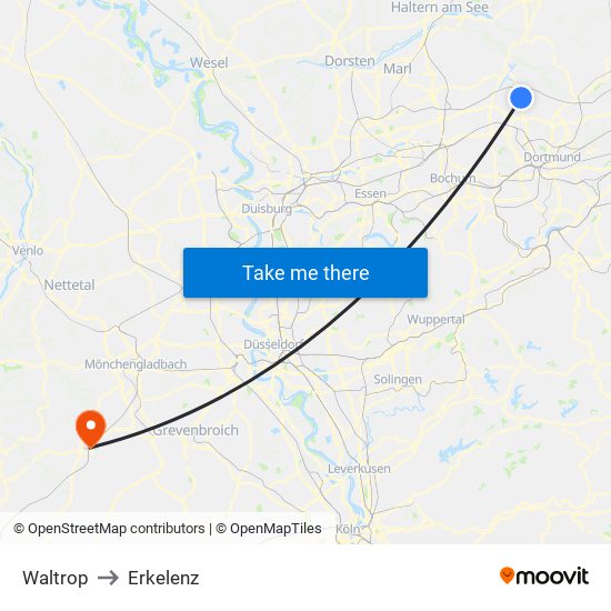 Waltrop to Erkelenz map