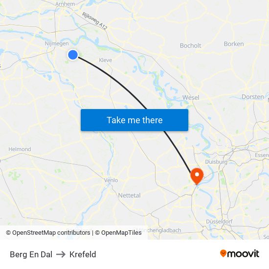 Berg En Dal to Krefeld map