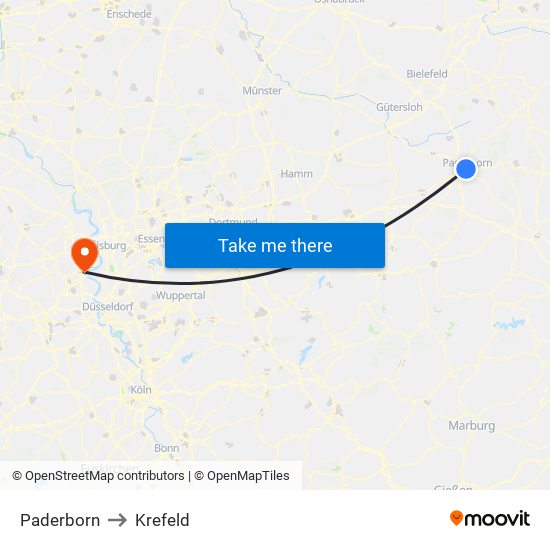 Paderborn to Krefeld map