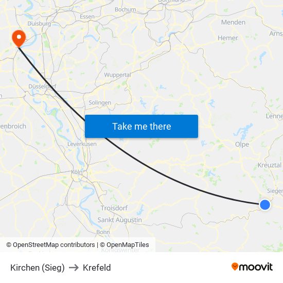 Kirchen (Sieg) to Krefeld map
