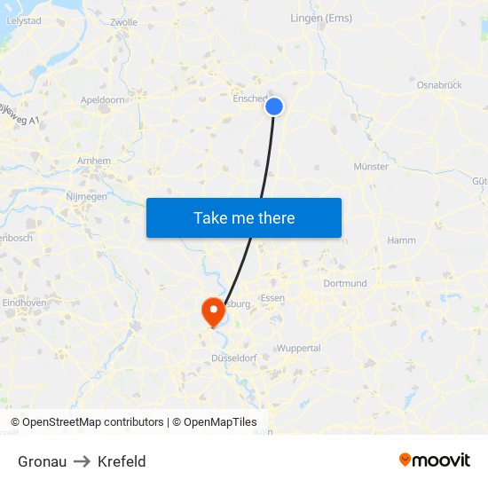 Gronau to Krefeld map
