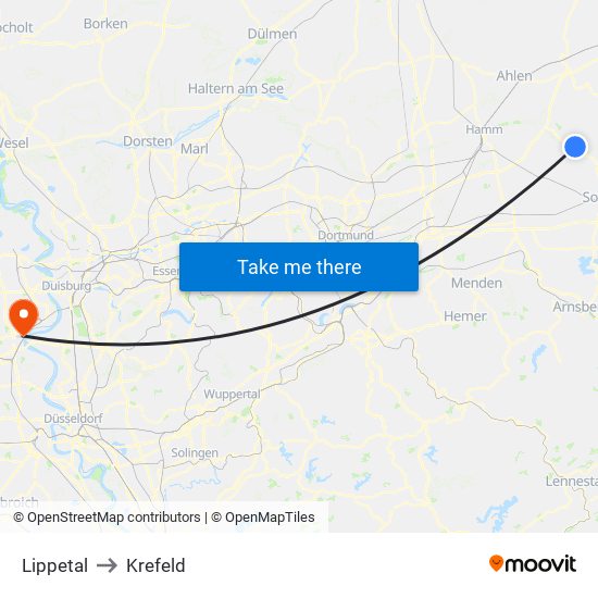 Lippetal to Krefeld map