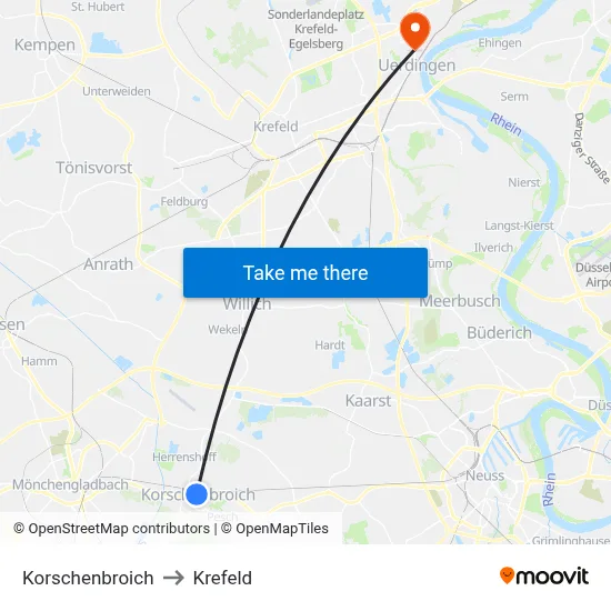 Korschenbroich to Krefeld map