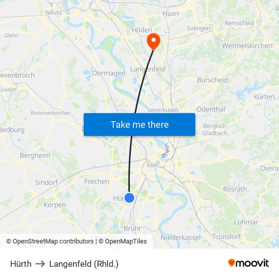 Hürth to Langenfeld (Rhld.) map