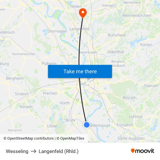 Wesseling to Langenfeld (Rhld.) map