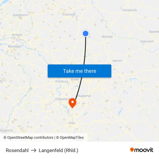 Rosendahl to Langenfeld (Rhld.) map