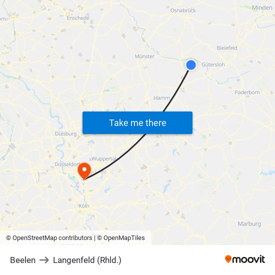 Beelen to Langenfeld (Rhld.) map