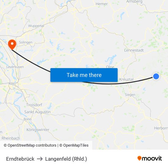Erndtebrück to Langenfeld (Rhld.) map