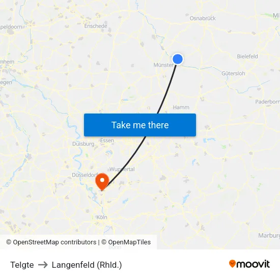 Telgte to Langenfeld (Rhld.) map