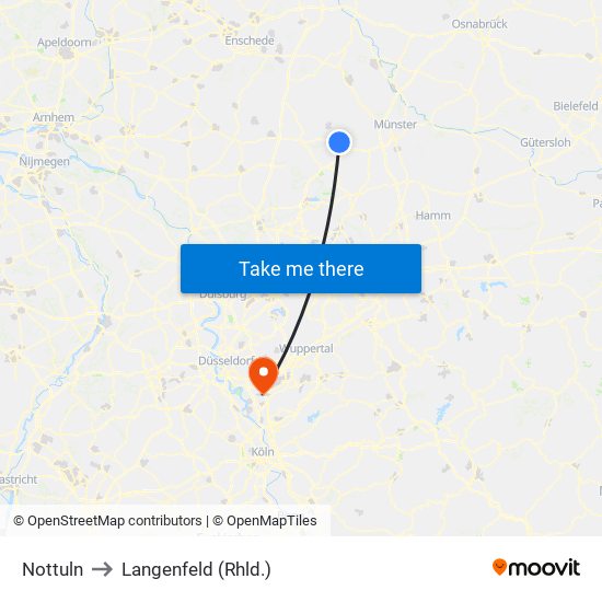 Nottuln to Langenfeld (Rhld.) map