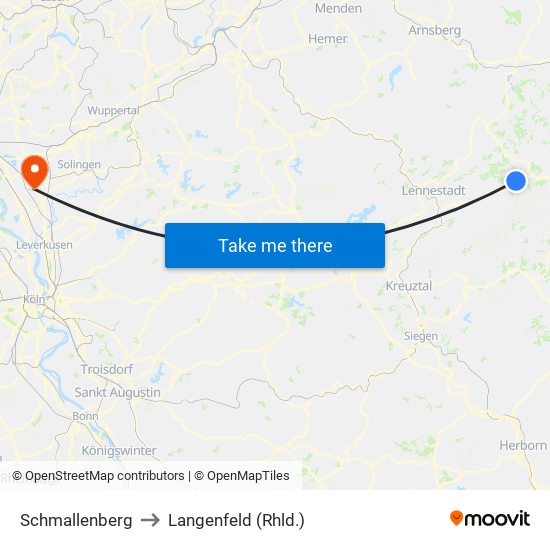 Schmallenberg to Langenfeld (Rhld.) map