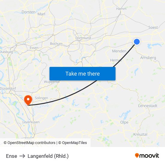 Ense to Langenfeld (Rhld.) map