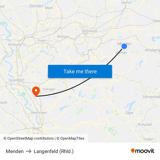 Menden to Langenfeld (Rhld.) map