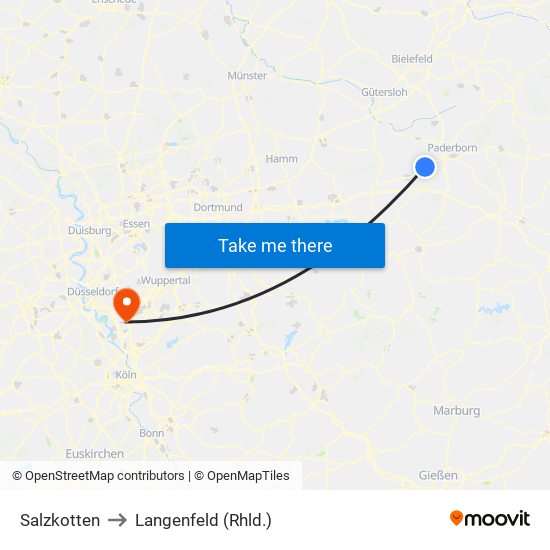 Salzkotten to Langenfeld (Rhld.) map