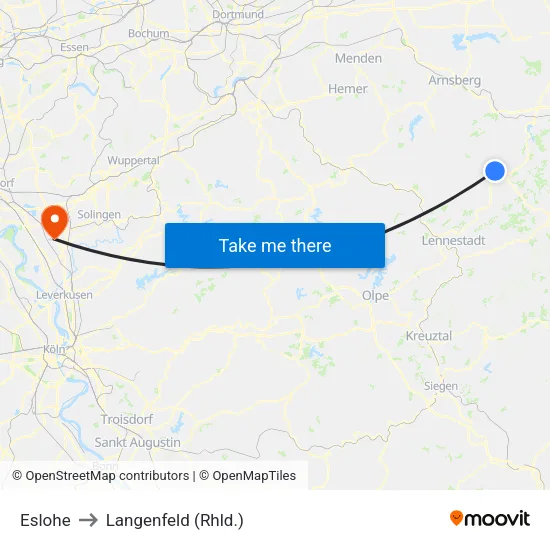 Eslohe to Langenfeld (Rhld.) map
