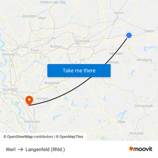 Werl to Langenfeld (Rhld.) map