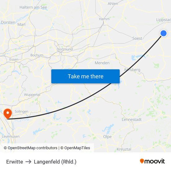 Erwitte to Langenfeld (Rhld.) map