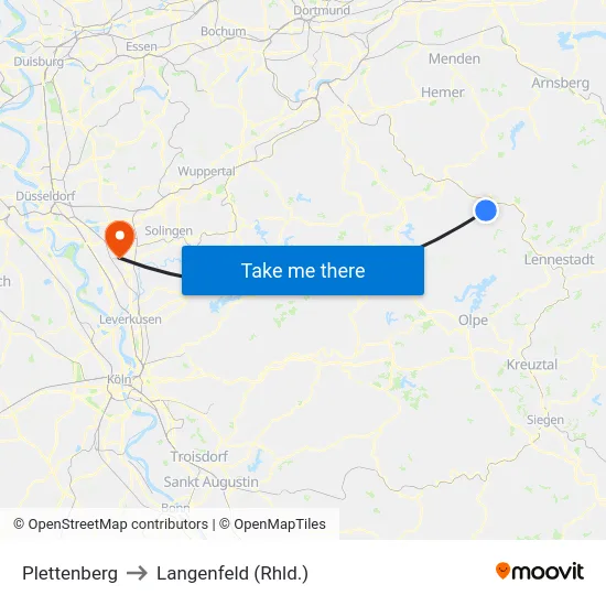 Plettenberg to Langenfeld (Rhld.) map