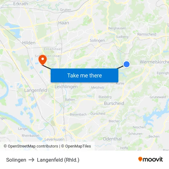 Solingen to Langenfeld (Rhld.) map