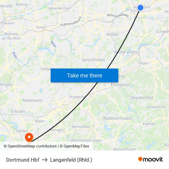 Dortmund Hbf to Langenfeld (Rhld.) map