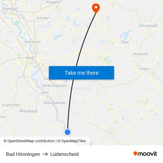 Bad Hönningen to Lüdenscheid map