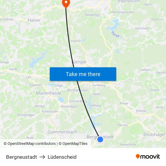 Bergneustadt to Lüdenscheid map
