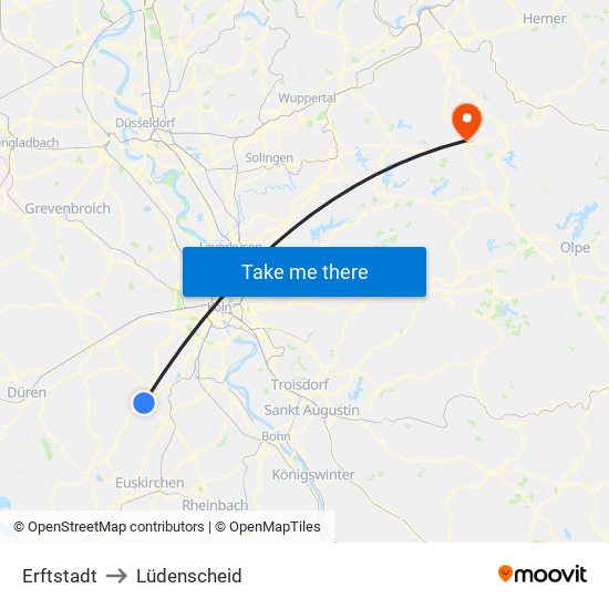 Erftstadt to Lüdenscheid map