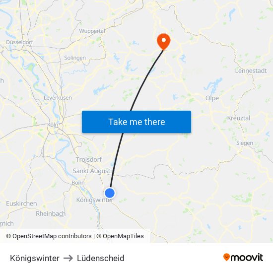 Königswinter to Lüdenscheid map