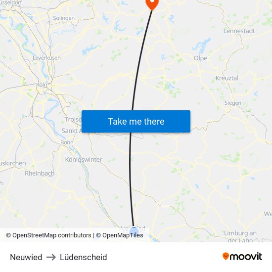 Neuwied to Lüdenscheid map