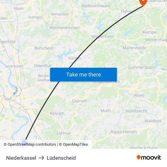 Niederkassel to Lüdenscheid map