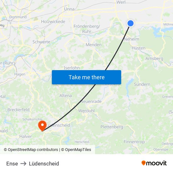 Ense to Lüdenscheid map