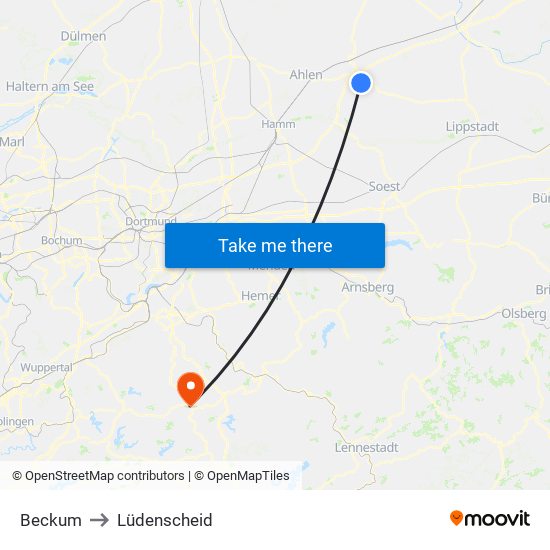 Beckum to Lüdenscheid map