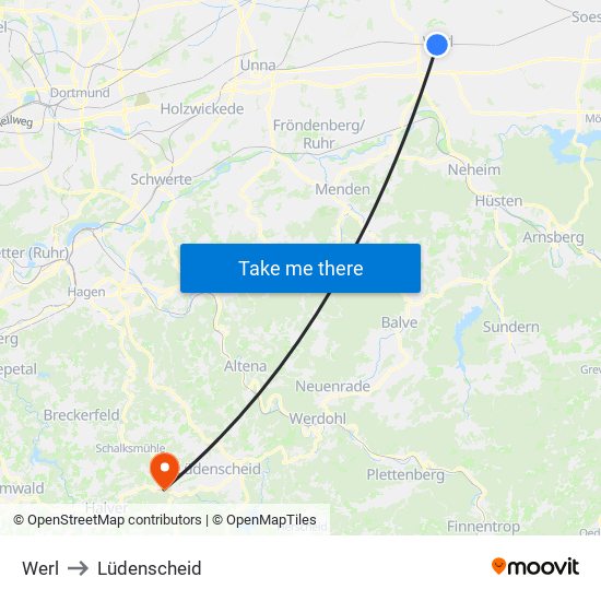 Werl to Lüdenscheid map