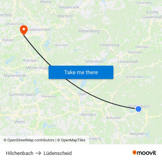 Hilchenbach to Lüdenscheid map