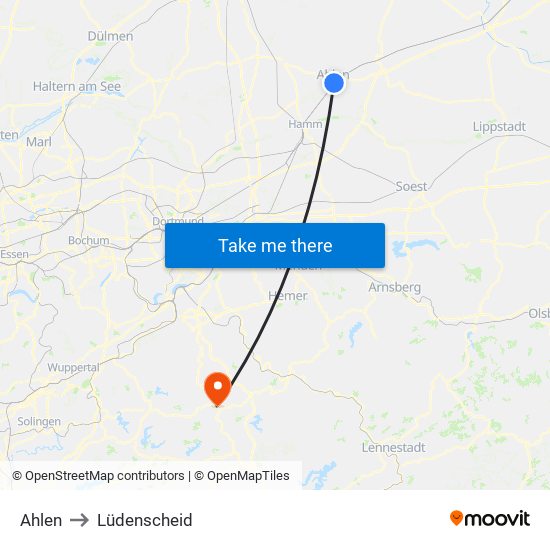 Ahlen to Lüdenscheid map