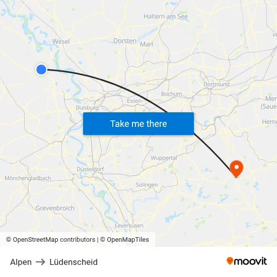 Alpen to Lüdenscheid map