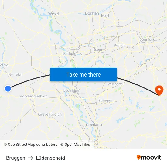 Brüggen to Lüdenscheid map