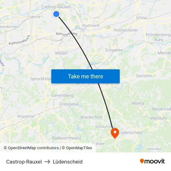 Castrop-Rauxel to Lüdenscheid map