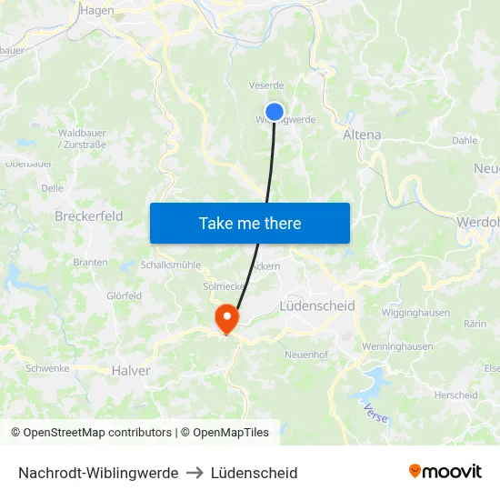 Nachrodt-Wiblingwerde to Lüdenscheid map